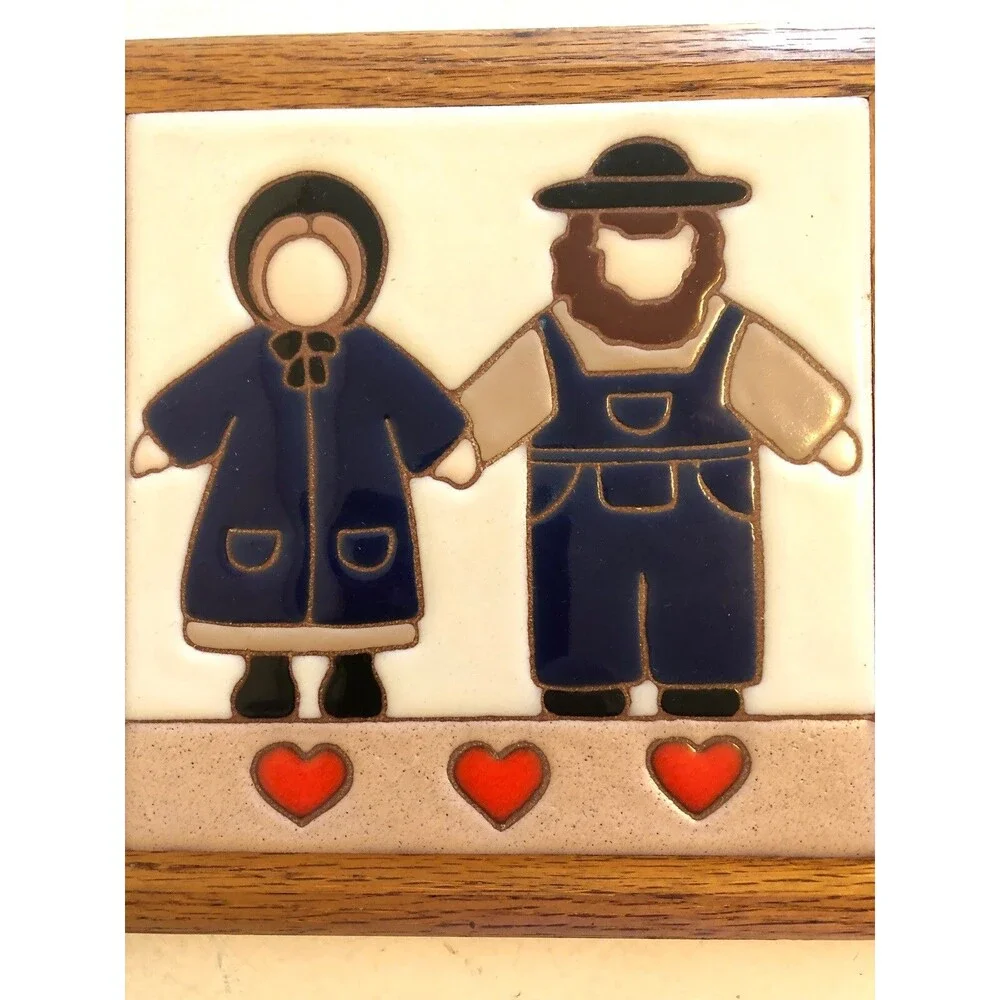 Siegel Arts Hand Painted Wall Hanging Tile Hot Plate Trivet Couple Farmers